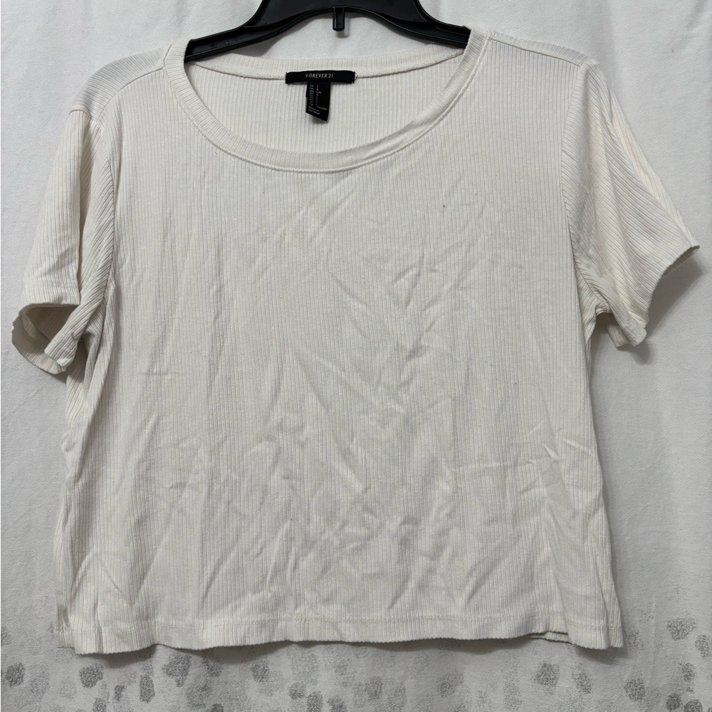 Forever 21 Cream Crop Relaxed T-Shirt